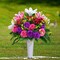 Artificial Cemetery & Memorial Flowers with Vase – Colorful Silk Rose & Lily Gravesite Bouquet, UV-Resistant Outdoor Grave Decoration for Headstones (2 Sets)